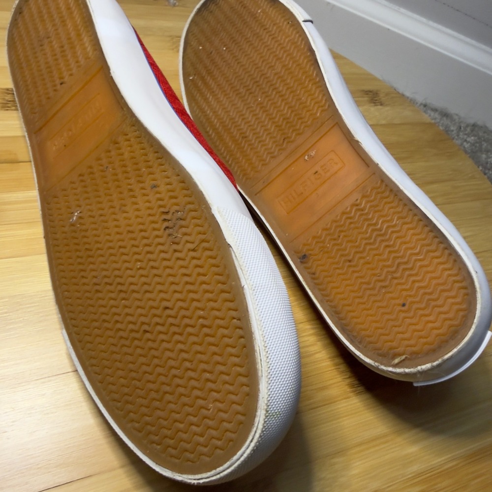 Tommy Hilfiger Womens Red Knit Monogram Slip On Sneakers Script Logo Low Top - Picture 7 of 11